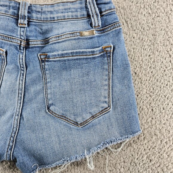 KanCan Shorts Womens 29 Blue Distressed Frayed Hem High Rise Button Fly Denim - Picture 15 of 15